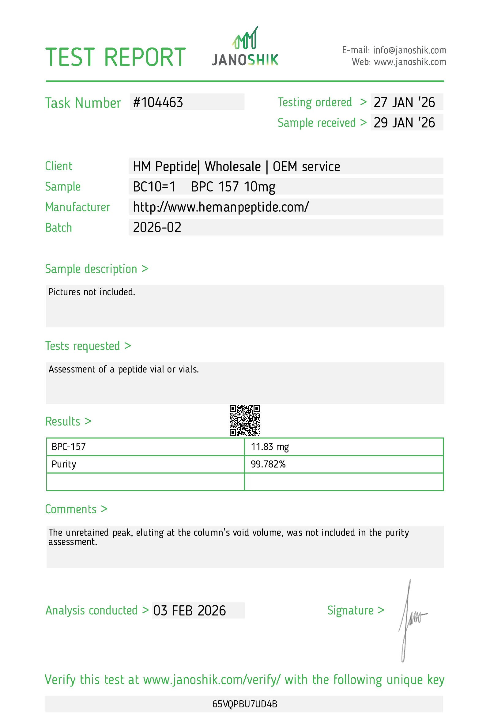 BPC-157 Certificate of Analysis